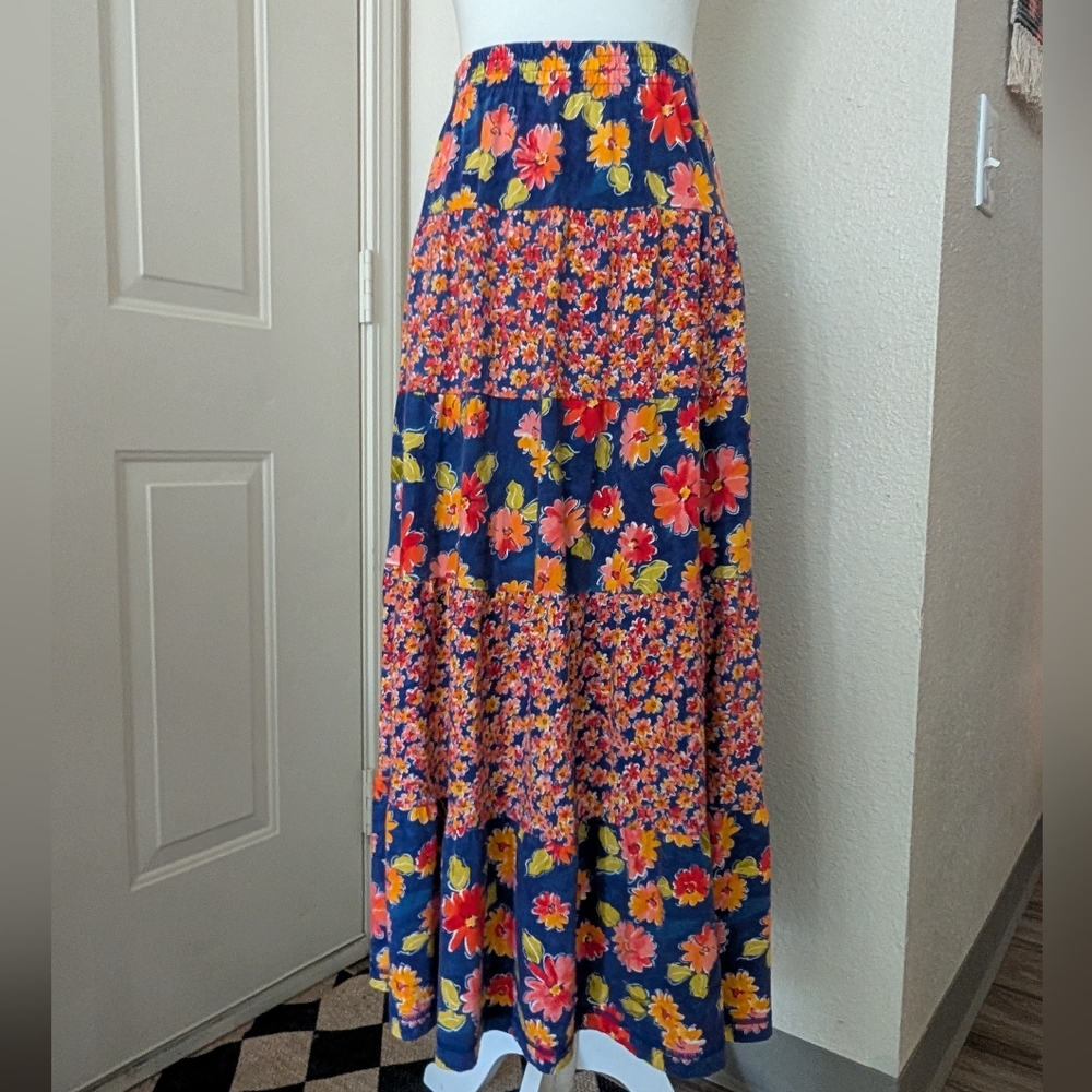 Vintage Carole Little Midi Skirt Floral Block Print Size Large